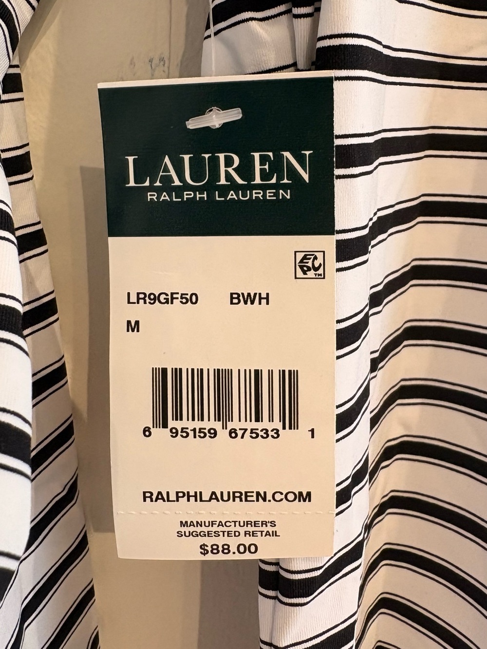 Ralph Lauren swimwear long sleeve Black and White Striped Zip-Neck rash guard - Picture 3 of 7